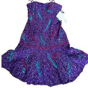 Scala 100% Silk Purple Sequin Strapless Flapper Dress Formal Size 8 NWT 90's y2k